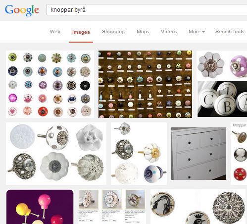 Använd Google bildsök för att hitta inspiration till nya knoppar och beslag till byrån